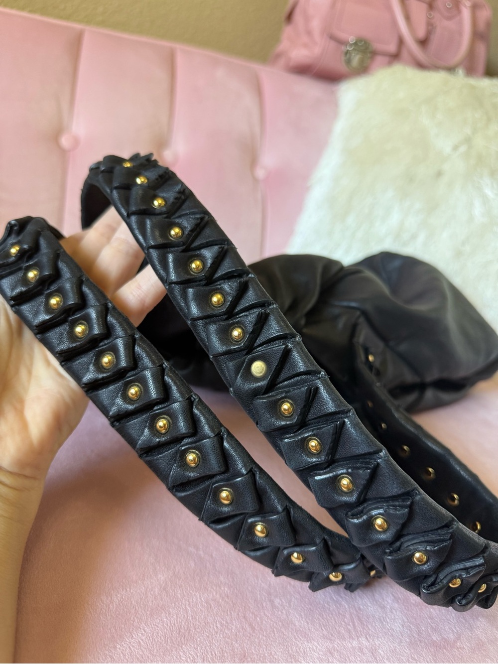 Authentic Diane Von Furstenburg SOFT Blk Leather Hobo Stud-Detail Origami Straps - Picture 15 of 16